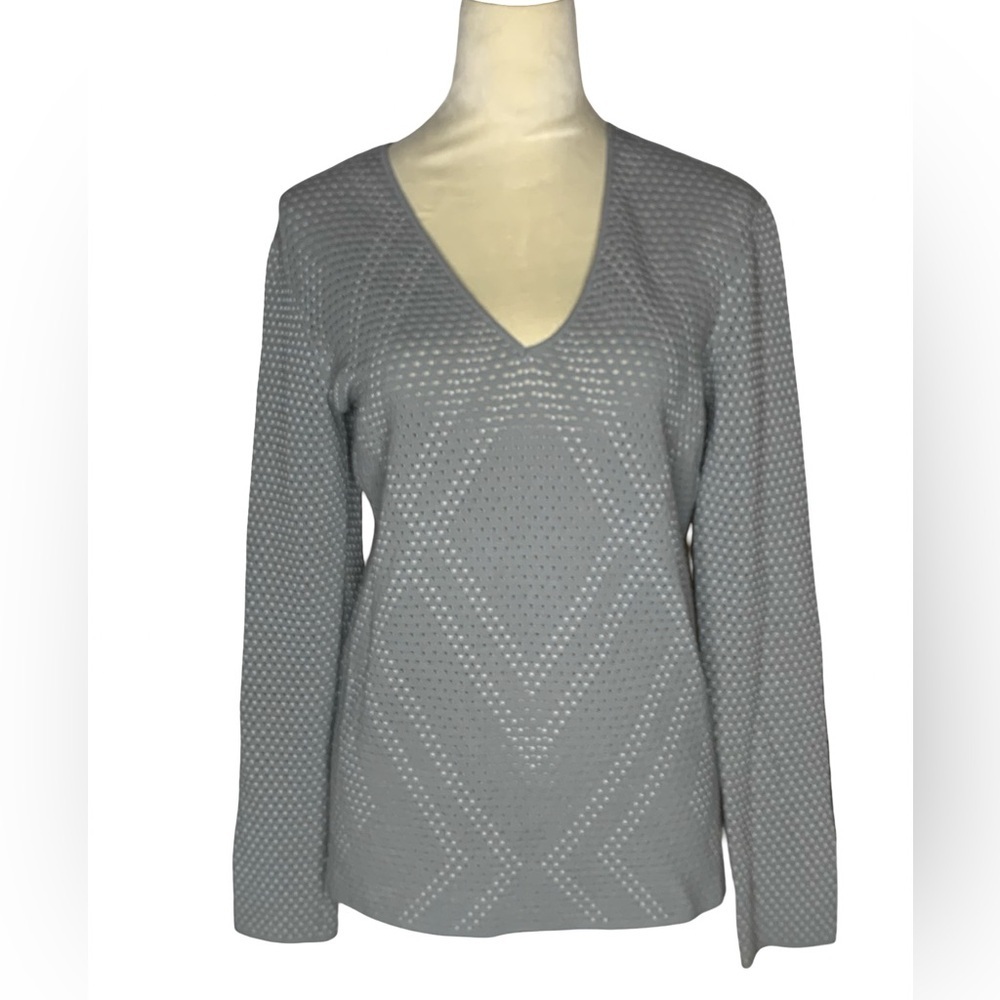 Emporio Armani Gray V-Neck Open Knit Women's Sweater
